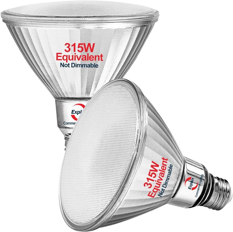 Photo 1 of Explux 315 Watt Equivalent PAR38 LED Flood Light Bulb, Ultra Bright 4000 Lumens, Full-Glass Outdoor Waterproof & Anti-Ageing, Non-Dimmable, E26 Medium Base Spotlight, Daylight 5000K, 2-Pack
