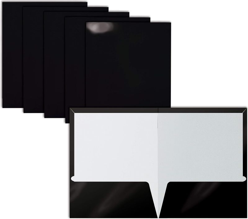 Photo 1 of Better Office Products 2 Pocket Glossy Laminated Black Paper Folders, Letter Size, Black Paper Portfolios Box of 25 Black Folders

