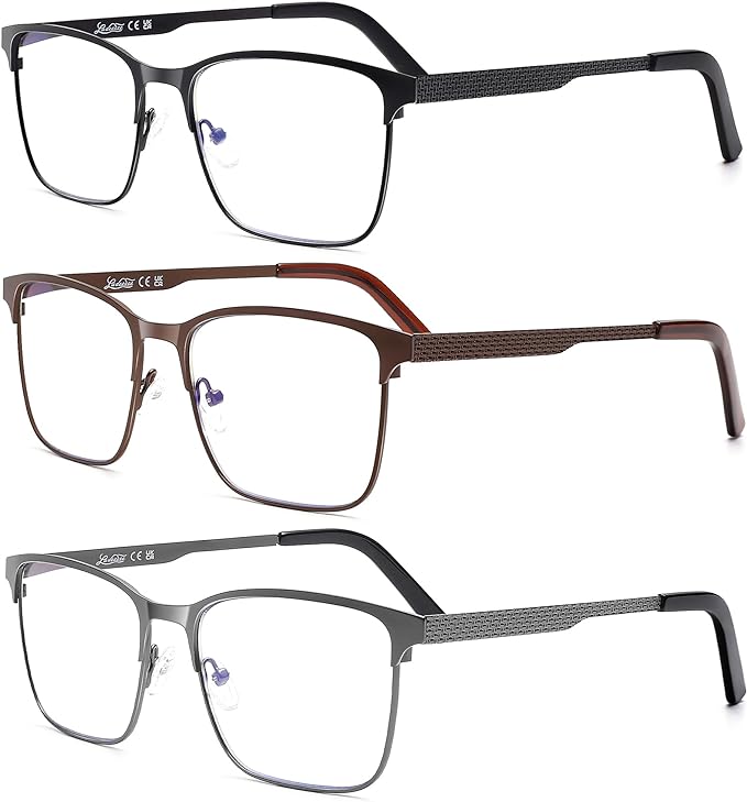 Photo 1 of LADEESSE 3-Pack Reading Glasses Blue Light Blocking, Reading Glasses for Men Anti Glare Filter Lightweight Eyeglasses +2.0
