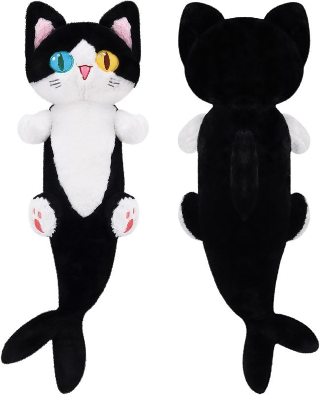 Photo 1 of Achwishap Long Shark Cat Plush 19.6", Black Cat Stuffed Animal, Odd-Eye Shark Body Cat Face Creative Design, Cartoon Sleeping Hugging Pillow, Beloved Plush Toy Gift At Birthday
