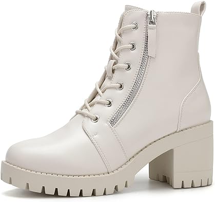 Photo 1 of SIZE 9-DECARSDZ White Platform Ankle Booties Chunky Lace-up Combat Boots for Women