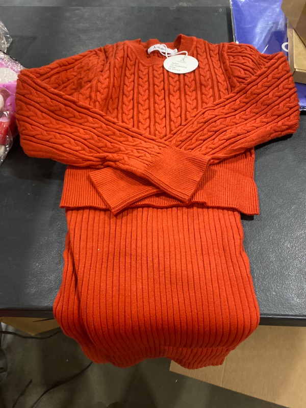 Photo 1 of WOMENS SWEATER CROPPED LONG SLEEVE TOP WITH MIDI SKIRT- SIZE SMALL, BURNT ORANGE