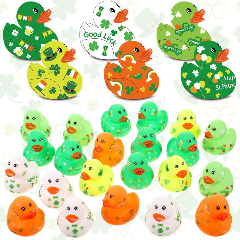 Photo 1 of Silipull 2" St. Patrick's Day Rubber Duck Assorted Green Shamrock Mini Rubber Duck in Bulk St. Patrick's Day Theme Bathtub Toy for Boy Girl Goodie Bag Filler Irish Party Favor School Prize (24)
