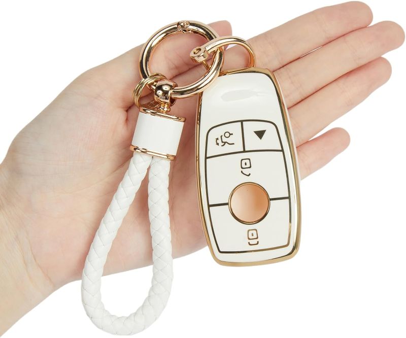 Photo 1 of CVVOT 2017-2021 A-Class Mercedes Benz AMG Key Fob Cover with Keychain Lanyard, TPU Key Protector for E-Class S-Class C-Class G-Class Remote Smart Small Key Shell 4 Button
