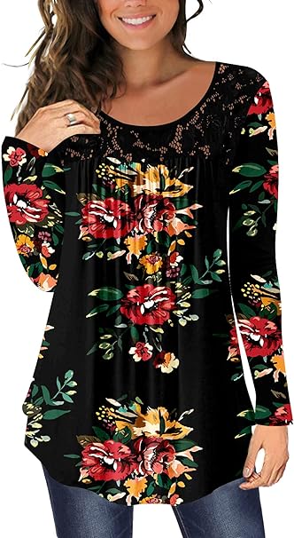 Photo 1 of XXL- Women's Casual Tunic Tops For Leggings Long Sleeve Flare Loose TShirts Flowy Lace Blouses Fall 2023 