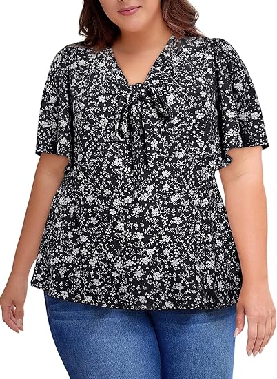 Photo 1 of 1X- Women Plus Size Sweetheart Neck Short Sleeve Shirred Peplum Blouse Tops Shirts