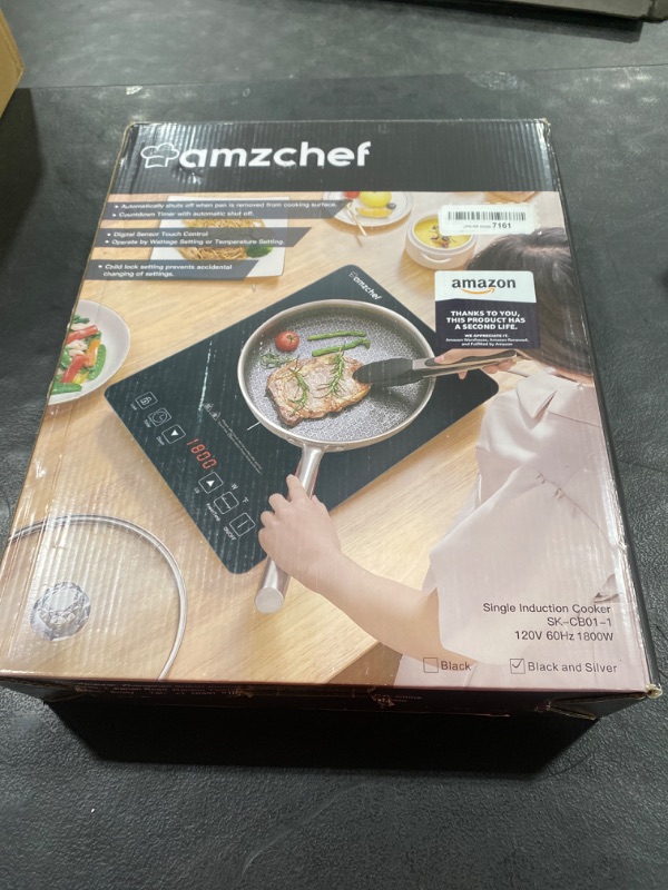 Photo 2 of Portable Induction Cooktop AMZCHEF Induction Burner Cooker With Ultra Thin Body, Low Noise Hot Plate With 1800W Sensor Touch Single Electric Cooktops Countertop Stove With 8 Temperature & Power Levels, 3-hour Timer, Safety Lock black&silver