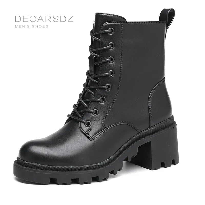 Photo 1 of SIZE 8- DECARSDZ Black Platform Ankle Booties Chunky Lace-up Combat Boots for Women