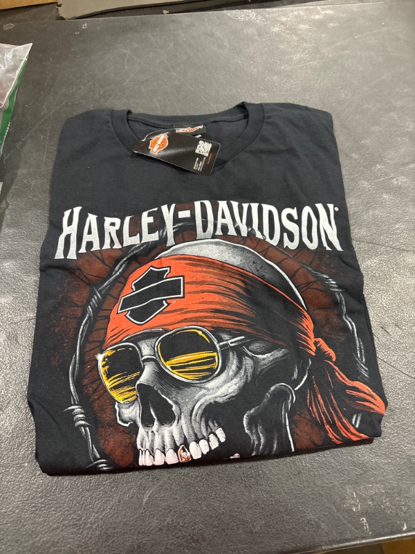 Photo 2 of 5X- Harley-Davidson Men's Distressed Shady Skull Short Sleeve T-Shirt, Solid Black
