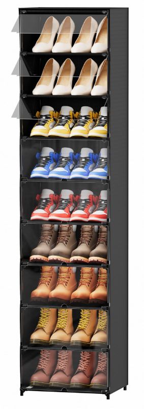 Photo 1 of FIDUCIAL HOME 9 Tiers Tall Narrow Shoe Storage Cabinet For Entryway 18 Pairs High Top Shoe Cubby Container Bin With Clear Lid?Fit Size 12
