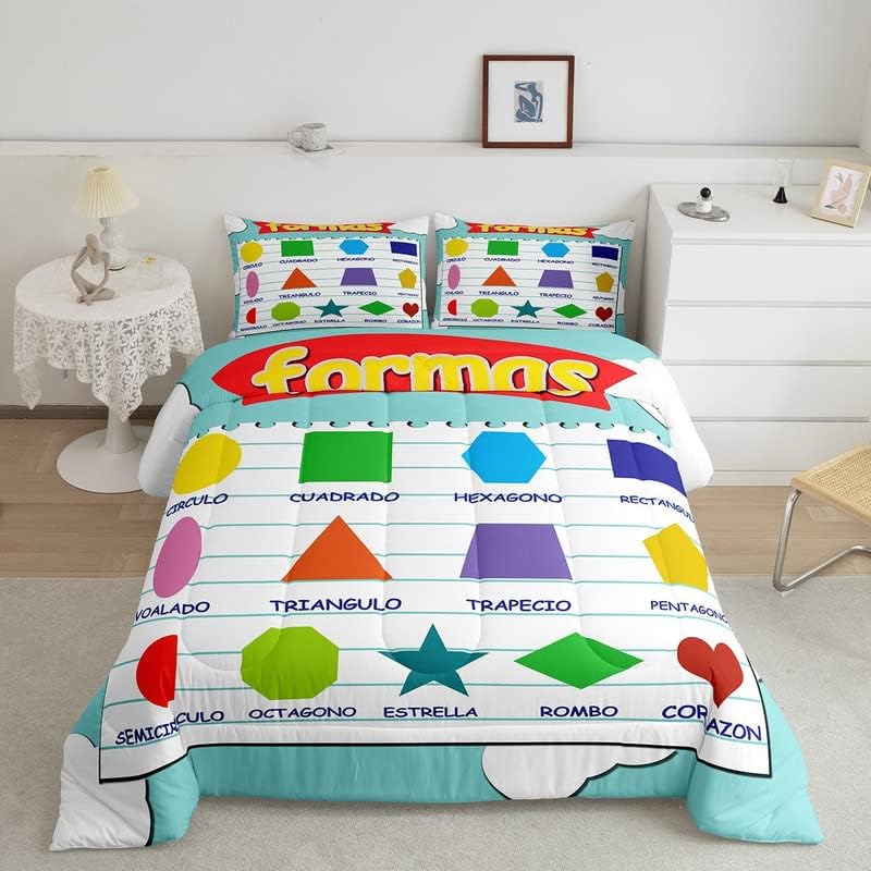 Photo 1 of Feelyou Geometry Comforter Geometric Pattern Comforter Set for Boys Girls Children Geometric Figure Math Teching Colorful Bedding Set Room Decor Queen Size with 2 Pillow Case 
