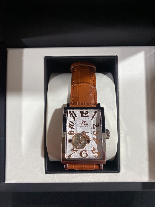 Photo 1 of Gevril Men's Avenue of America Intravedere Swiss Automatic Watch, Genuine Handmade Leather Strap