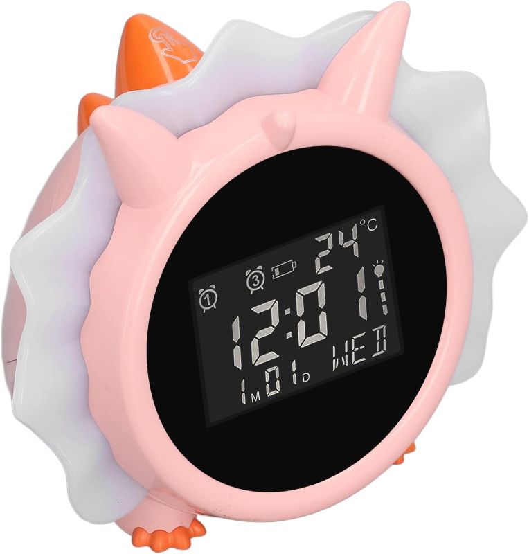 Photo 1 of Qyebavge Pink Dinosaur Alarm Clock Multifunctional Bedside LED Clock with Temperature Display and Adjustable Night Light for Kids- BLUE
