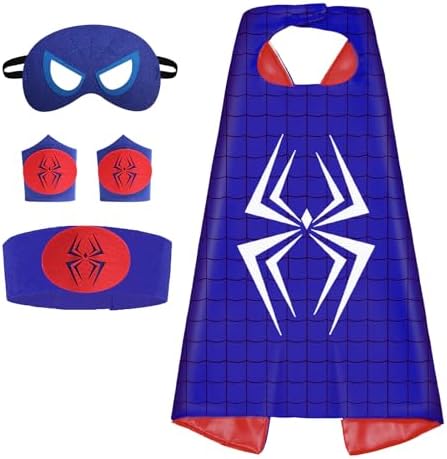 Photo 1 of Axwcon Kids Superhero Cape and Mask with Wristband Waist Belt Toys - Superhero Cosplay Costume for 3-12 Year Boys girls