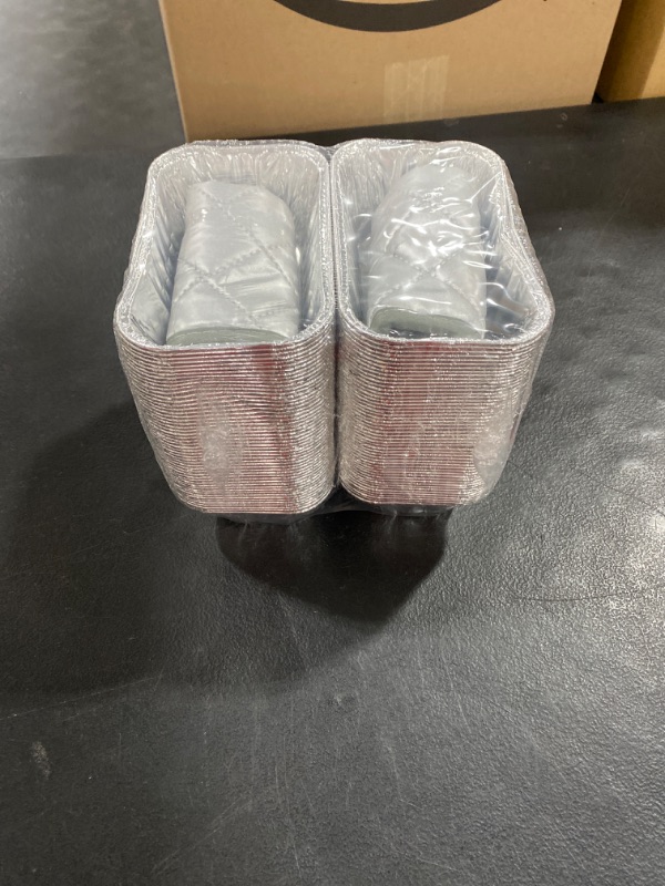 Photo 1 of 100 Pack 1 LB Disposable Mini Loaf Pans with Hot Pads 6.25” x 3.75” x 1.75” 1 Pound Aluminum Foil Loaf Pans and Pot Holders Mini Bread Tins