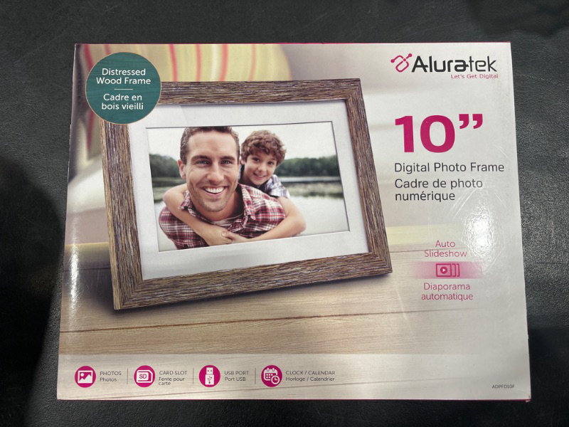 Photo 2 of Aluratek 10” Distressed Wood Digital Photo Frame with Auto Slideshow, 1024 x 600 (ADPFD10F), 10" Wood Border, 10 Inch, Non-WiFi 10" Wood Border Non-Wifi