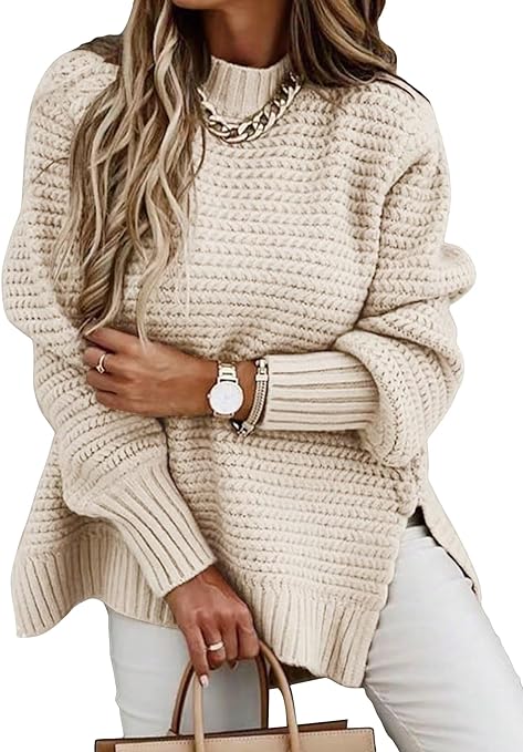 Photo 1 of COZYEASE Women's Plus Size Long Sleeve Split Hem Sweater Drop Shoulder Crewneck Knit Pullover Tops - SIZE XL 
