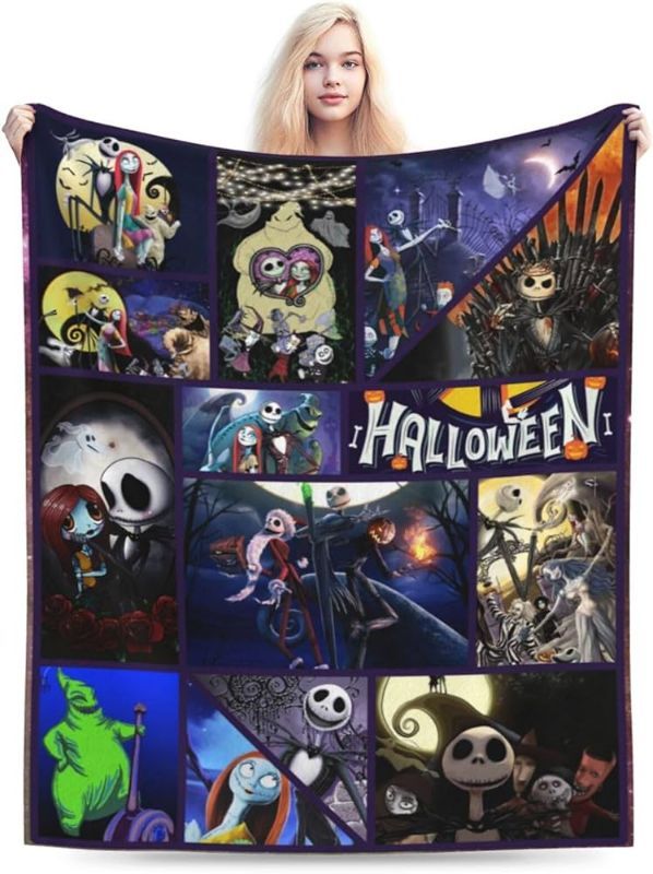 Photo 1 of EXZMA Skull Anime Before Christmas Blanket with Funny Jack Movie Bed Blanket, Horror Christmas Blanket All Season Fuzzy Blanket for Home Decor Bed Couch Chair Living Room 50"x40"
