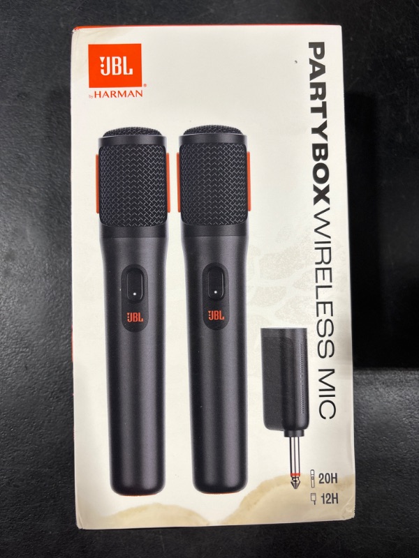 Photo 2 of JBL PartyBox Wireless Mic - 2X Digital Wireless Microphones, Rechargeable Battery (20hrs - 700mAh), Clear Voice, Crisp Sound, Stable 2.4GHz Connection, Compatible with All PartyBox Speakers (Black)