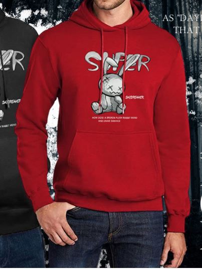 Photo 1 of Adorave Men Novelty Graphic Hoodies - Cool Long Cartoon Super Rabbit Prints Sweatshirt Slogan Casual Streetwear Anime Style - XS