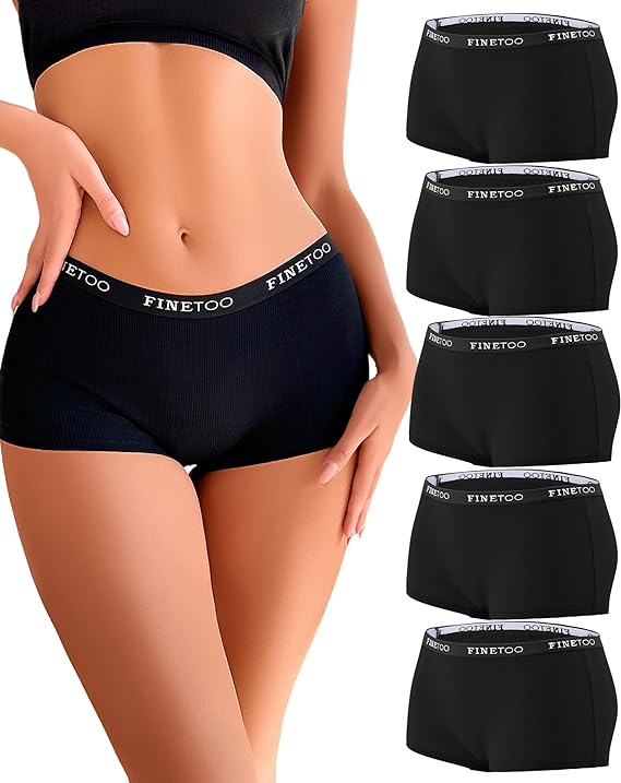 Photo 1 of FINETOO Boyshort Underwear for Women Cotton Boxer Briefs Full Coverage Ladies BoyShorts Panties 5 Pack - XL 