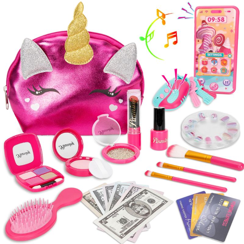 Photo 1 of Pretend Play Makeup Kit for Toddlers with Unicorn Bag, Toddler Purse Set Toys for 2 3 4 5 Year Old Girls, Make up Gifts for Little Girl Toys Age 4-5 6-7, Kids Princess Girl Purse for Birthday