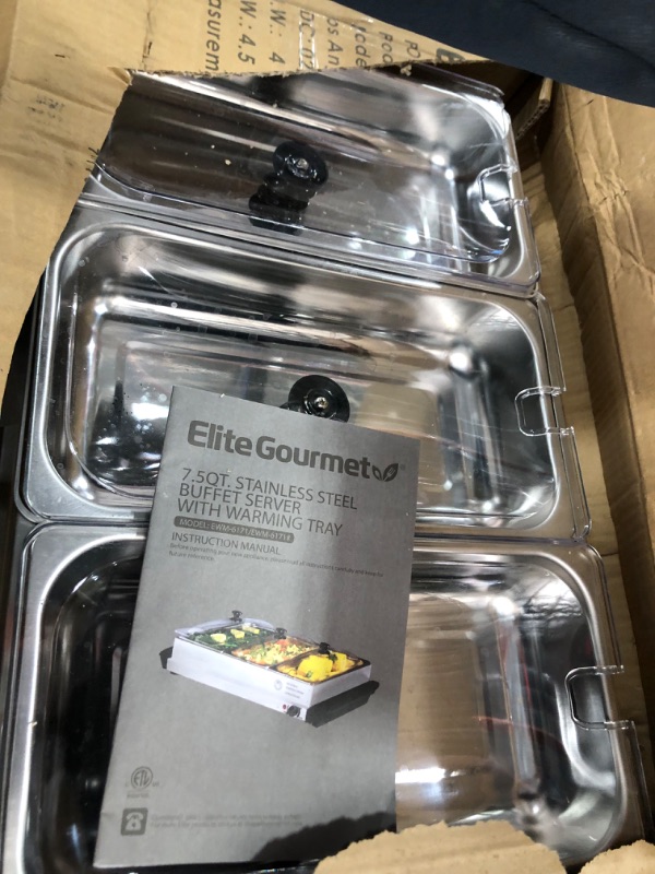 Photo 2 of Elite Gourmet EWM-6171 7.5 Quart Triple Buffet Server Food Warmer Temperature Control, Clear Slotted Lids, Perfect for Parties, Entertaining & Holidays, 3 x 2.5Qt 7.5 Quart / 3 Trays