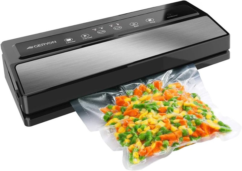 Photo 1 of GERYON Vacuum Sealer Machine, Automatic Food Sealer, Starter Kit|Led Indicator Lights|Easy to Clean|Dry & Moist Food Modes| Compact Design (Silver)
