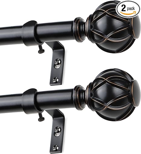 Photo 1 of HOTOZON 2 Pack Curtain Rods 28 to 48 Inches(2.3-4ft), 3/4 Inch Black Window Rods for window, Single Drapery Rod with Finials
