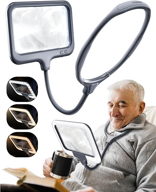 Photo 1 of Magnifying Glass with Light Hands Free for Reading & Close Work - 3X Lighted Neck Wear Large Book Page Magnifier for Senior Gifts, Embroidery Sewing Cross Stitch While TV

