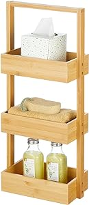 Photo 1 of mDesign Free-Standing 3-Tiered Shelf for Bathroom, Wood Bamboo Storage Rack Room Decor Shelves - Decorative Organizer Bins for Bath Towels, Hand Soap, and Toiletries - Natural
