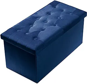 Photo 1 of PRANDOM Extra Large Ottoman with Storage [1-Pack] Velvet Folding Small Square Foot Stool with Lid for Living Room Bedroom Coffee Table Dorm Royal Blue 30.5x15x15 inches 