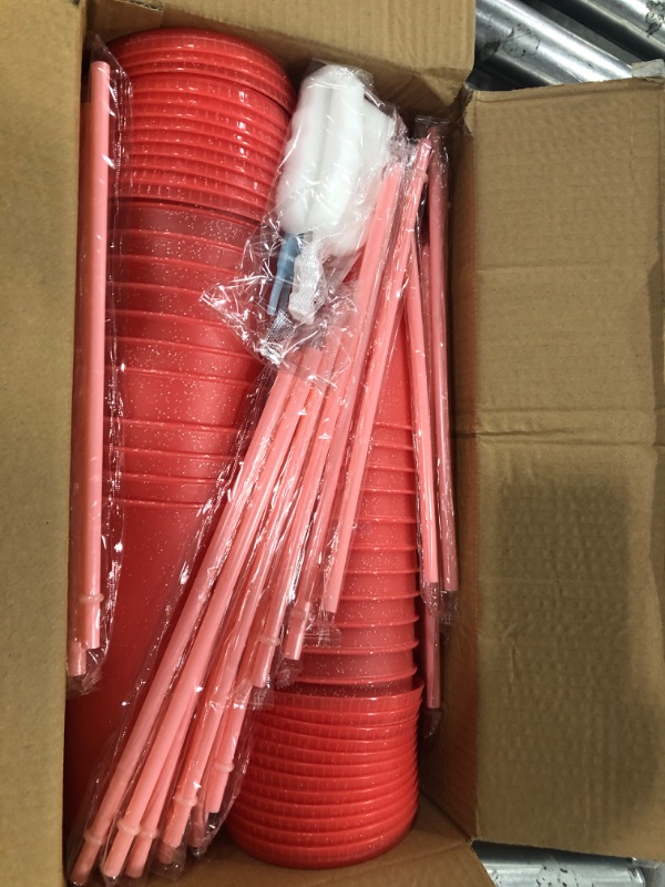 Photo 2 of 24 Pack Plastic Tumblers with Lids and Straws, Reusable Cups with Lids Plastic Colorful Cups for Parties Birthdays, Iced Coffee Cup Travel Mug Cold Drink Cups Bulk Tumblers (24 oz, Light Pink) Light Pink-24pcs