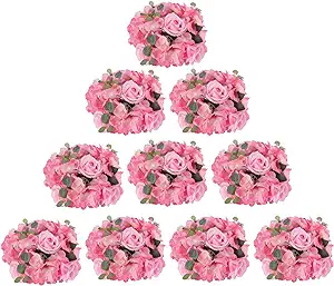 Photo 1 of LOYALHEARTDY 10 Pcs Flower Balls Fake Flower Ball Arrangement Bouquet 15.7 inch Diameter Fake Flowers Roses Balls for Centerpieces Tables Weddings Parties Valentine's Day Home Decor Pink