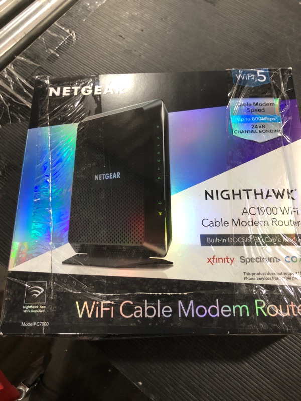 Photo 4 of NETGEAR Nighthawk Cable Modem WiFi Router Combo C7000-Compatible with Cable Providers Including Xfinity by Comcast, Spectrum, Cox for Cable Plans Up to 600Mbps | AC1900 WiFi Speed | DOCSIS 3.0 600Mbps Max Download | WiFi AC1900