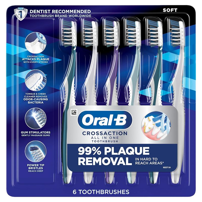 Photo 1 of Oral-B CrossAction All In One Soft Toothbrushes, Deep Plaque Removal, 6 Count
