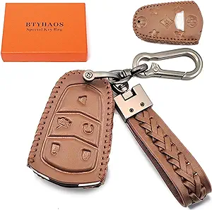 Photo 1 of BTYHAOS Car Key Fob Cover Rings Holder for Cadillac Escalade, CTS, SRX, XT5, ATS, STS, and CT6 with Genuine Leather 