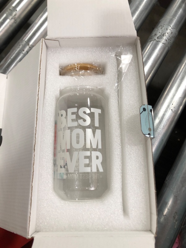 Photo 2 of KEDRIAN Best Mom Ever Glass Cup 16oz, Funny Mom Gifts, Coffee Glass Funny Mothers Day Gifts From Daughters & Sons, Birthday, Christmas, Gift Ready Best Mom Ever Glass Cup - T