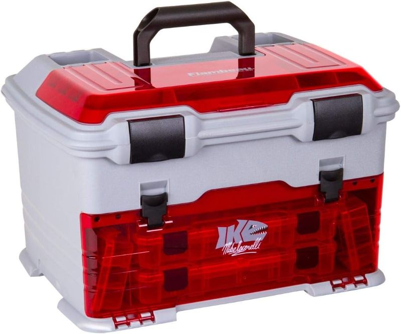 Photo 1 of Flambeau Outdoors T5PW "IKE" Multiloader Tackle Box, Fishing Organizer with Tuff Tainer Boxes Included, Zerust Anti-Corrosion Technology - Translucent Red/Gray
