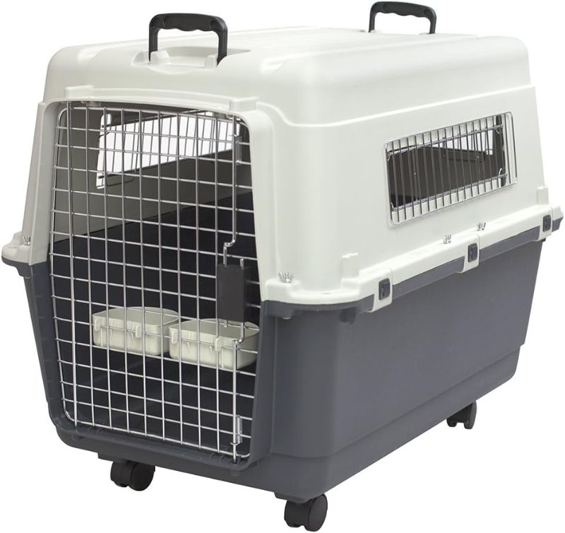 Photo 1 of SportPet Designs Plastic Kennels Rolling Plastic Wire Door Travel Dog Crate- Large Kennel, Gray
