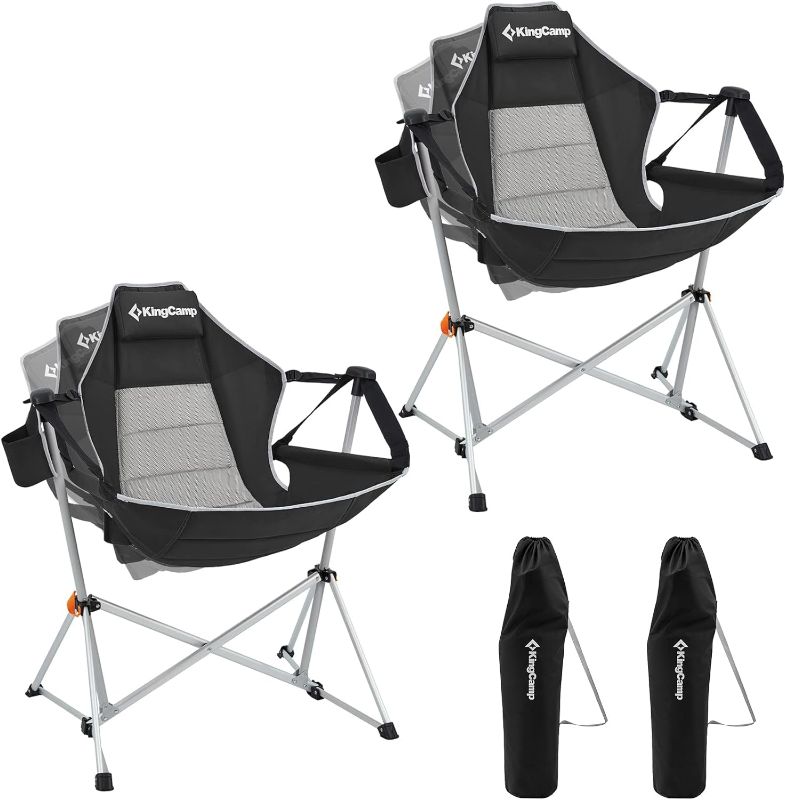 Photo 1 of KingCamp Hammock Camping Chair, Aluminum Alloy Adjustable Back Swinging Chair, Folding Rocking Chair with Pillow Cup Holder, Recliner for Outdoor Travel Sports Games Lawn Concerts Backyard
