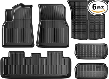 Photo 1 of Maysoo Floor Mats for Tesla Model Y 2024-2020 All Weather TPE Cargo Liner Floor Mats and Cargo Trunk Mats Accessories (Set of 6 - Not Fit 7-Seat) 