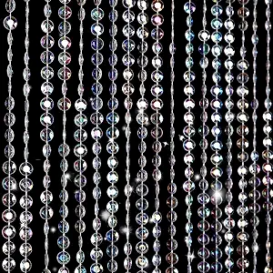 Photo 1 of Boshen 3FTx6.5FT 45Strands Crystal Beaded Curtain Door Beads Clear Acrylic Beads Hanging Room Divider Crystal Iridescent Diamond Cut Curtain Doorway Curtain for Room Doorway Divider Party Decor 