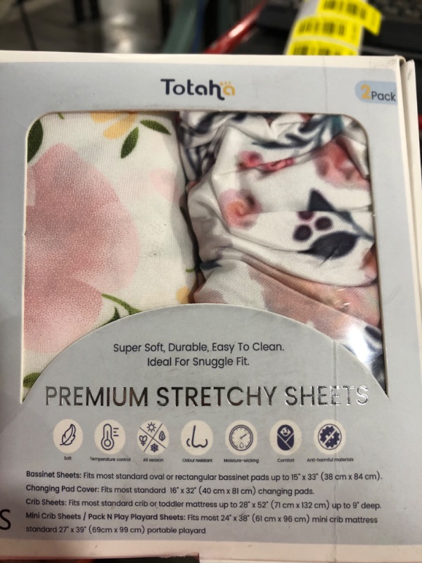 Photo 2 of TotAha Premium Stretchy Bassinet Sheets for Baby Girl, Silky Comfort Cradle Sheets Fitted 18 x 36 for Oval, Rectangular, Hourglass Mattress, Hypoallergenic, Buttery Soft 2-Pack (Floral & Pale Pink) 