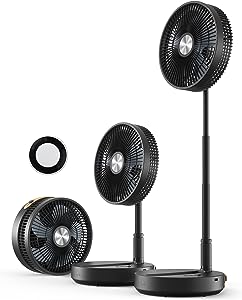 Photo 1 of Koonie Portable Fan, 10 Inch Foldable Stand/Desk Fan up to 50 Hours 4 Speed Remote Control Battery or USB Powered Cordless Height Adjustable Super Quiet Fan for Home, Camping, Fishing, Travel, Black 