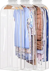 Photo 1 of Sleeping Lamb 10" Gusseted Dress Garment Bags 60" Clear Hanging Clothes Storage Long Gown Bags for Closet Storage Clothes Cover for Coats, Jackets (3 Packs) 