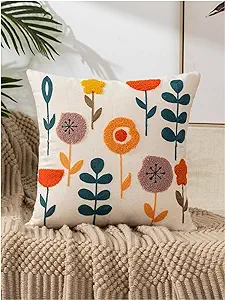 Photo 1 of QWINEE Flower Embroidered Decorative Throw Pillow Cushion Covers for Home Bed Room Decor 18X18 Inch Multicolor A 18x18 Inch 