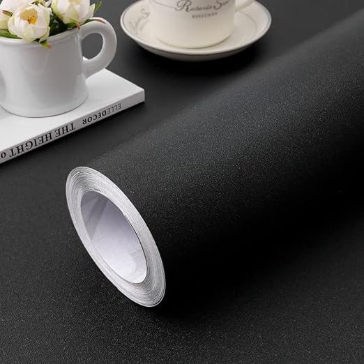Photo 1 of practicalWs 15.7inch×984.2inch Black Wallpaper Solid Color Contact Paper Peel and Stick Removeable Wallpaper for Bathroom Office Easy to Apply and Clean 