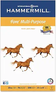 Photo 1 of Hammermill Printer Paper, Fore Multipurpose 20 lb Copy Paper, 8.5 x 14 - 1 Ream (500 Sheets) - 96 Bright, Made in the USA, 103291 