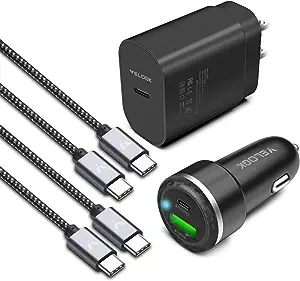 Photo 1 of Super Fast Charger Type C Kit, VELOGK 25W PD PPS USB C Wall/Car Charger for Samsung Galaxy S24/S23 Ultra/S23+/S23/S22/S21/S20/Plus/Ultra/FE/Note 20/A71, iPad,with 2X Nylon USB C-to-C Cable(10ft+3.3ft) 